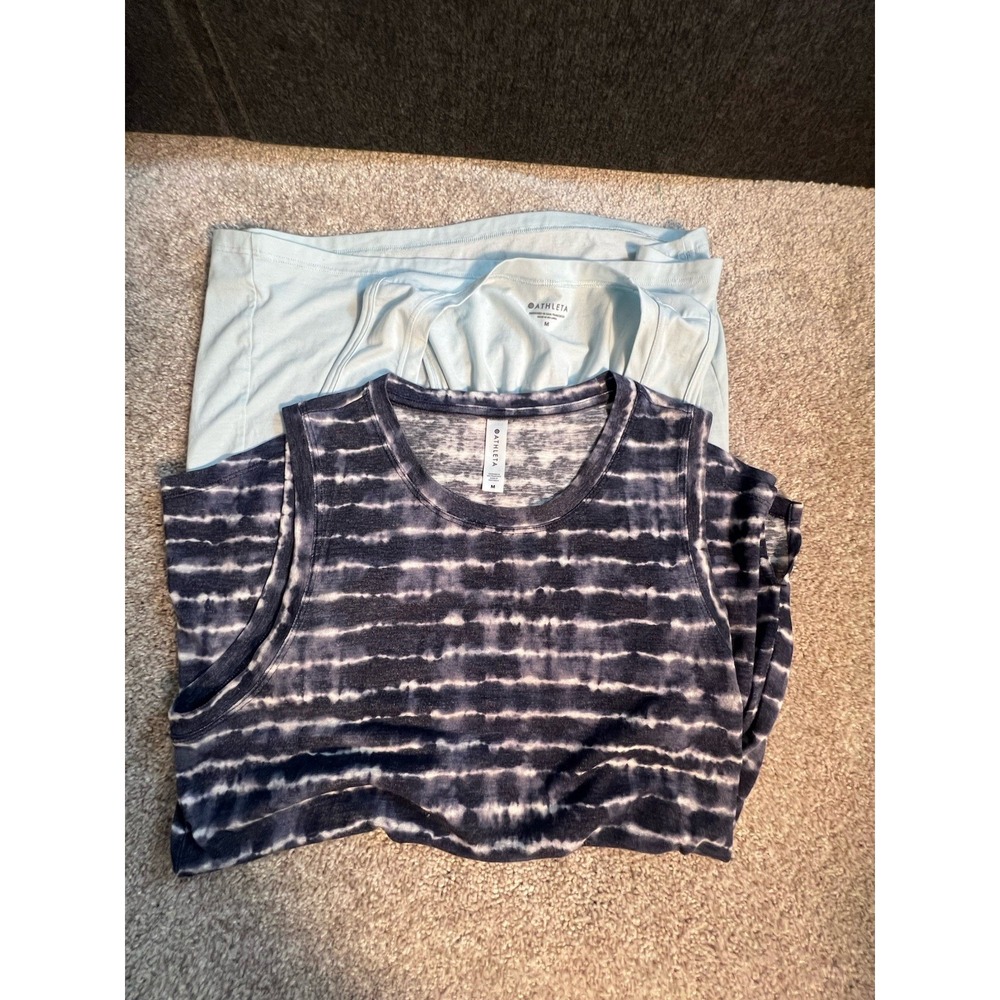 Lot Of 2! Athleta Workout Tank Tops Activewear Blue Womens Size Medium